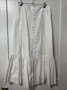 White Button-Front Tiered Maxi Skirt